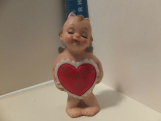 Vintage Kewpie Porcelain Figurine With Heart 7775 Probably Japan 3 1/2 Inches T