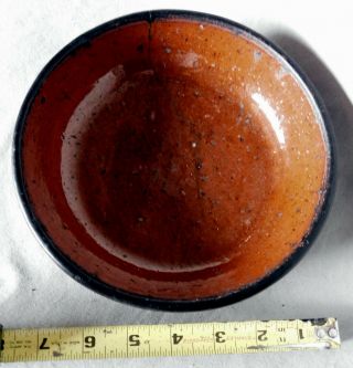 Antique Redware Glazed Deep Plate Bowl Early 19th Century Brown Rust Red Clay