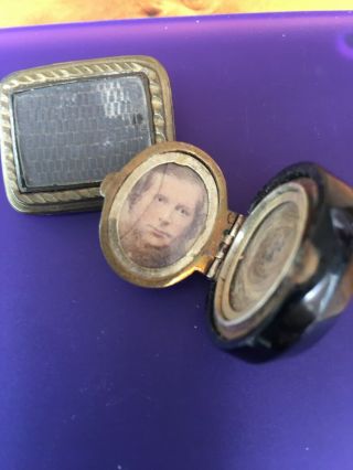 Antique Mourning Hair And Picture X 2 Af Brooches