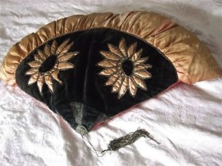 Large Antique French Boudoir Cushion Velvet And Silk Metallic Embroidery