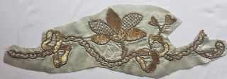 Antique Gold Metallic Embroid.  Frag.  W/gold Metal Spangles Blossom Bows French