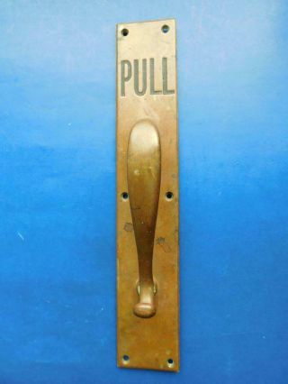 H2 Large Antique Brass Art Nouveau Door Handle 1900s Marked ‘pull’
