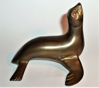 Old Seal Sea Lion Solid Brass Art Sculpture Statue Figurine Vintage Antique Vg