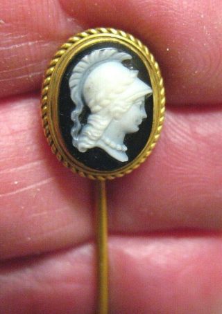 Antique 14k Gold Cameo Stick Pin Onyx Etruscan 2.  4 Grams