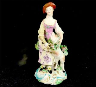 Antique 18th Century Derby Soft Paste Porcelain Figurine Shepherdess