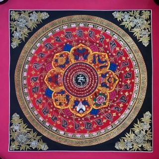 Handpainted Tibetan Mantra Om Mandala Thangka Painting Chinese Meditation