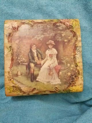 Antique Jewelry Box Or Just Box - Picture Of Couple On Box - 7 By 7 In.