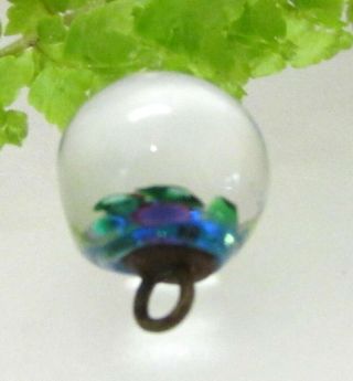 DIMINUTIVE GLASS BALL PAPERWEIGHT BUTTON WITH PINK ROSE BLUE BACKGROUND A105 2