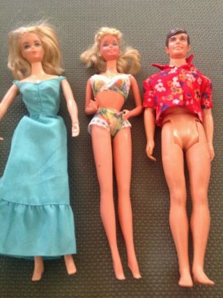 3 Vintage Mattel Barbie & Ken Dolls Plus Clothes - One Outfit Marked Skipper