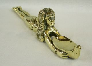 Antique Art Deco Nude Lady Egyptian Revival Cast Brass Candle Incense Burner Vgc