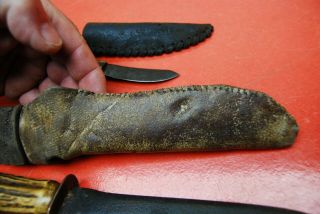 2 pc 19th Century Antique Primitive Hand Made Hunting Knives Antler Handles 5