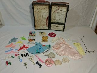 Vintage 50s/60s Barbie Case Clothes Hanger Stand Accessories Dress Gown Shoes