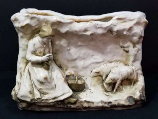 Antique Imperial Amphora Turn Jardinerie Planter,  Maiden W/sheep,  Artist Signed