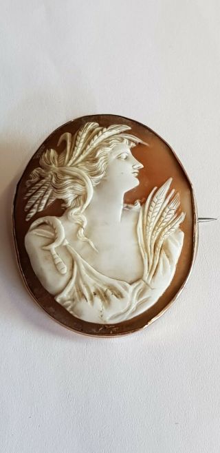 Stunning Large Antique 9ct Rose Gold Mounted Carved Shell Cameo Brooch 5.  5cm