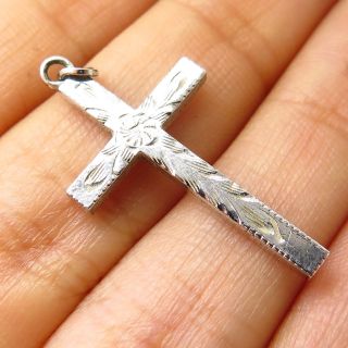 Antique Sterling Silver Diamond Cut Small Cross Pendant