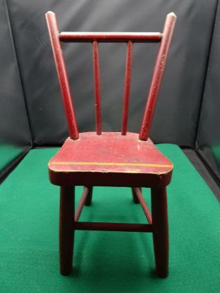 Vintage Red Painted Wood Doll Or Bear Toy Chair