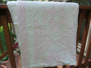 Vintage Antique Cutter Quilt Churn Dash Pink And White 75x75 Inches