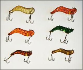 6 Different Doug English Plugging Shorty Shrimp Lures Tx 1940s 3 Sizes