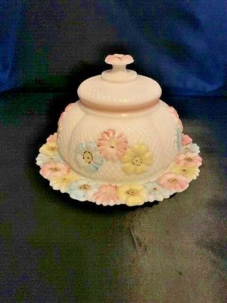 Antique Butter Dish Milk Glass Paint Daisies Consolidated Glass Cosmos