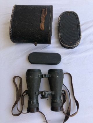Antique Wwii German Field Glasses Binoculars Dienstglas Fernglas 08 W/ Case