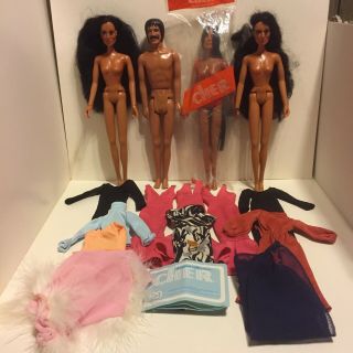 3 Vintage Cher Dolls Plus Outfits,  1 Sonny Doll,  Mego,  1970’s