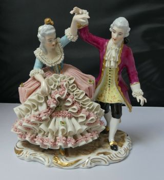 Antique Dresden Lace Figurine Dancing Couple
