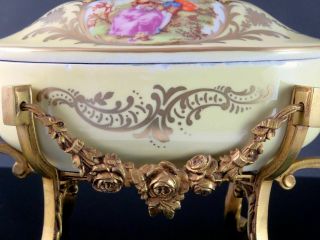 Antique FRENCH SEVRES Style Porcelain & Ormolu Bronze COVERED BOWL BONBONNIERE 5