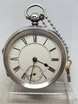 Chunky Antique Solid Silver Gents J.  Harris Manchester Pocket Watch 1896 Ref657