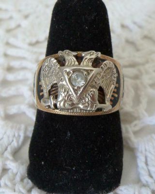 10k/14k White/yellow Gold Diamond Masonic Scottish Rite 32nd Degree Ring Sz 8
