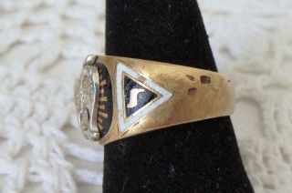 10K/14K White/Yellow Gold Diamond Masonic Scottish Rite 32nd Degree Ring Sz 8 4
