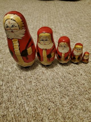 5 Vintage Russian Santa Claus Christmas Nesting Dolls