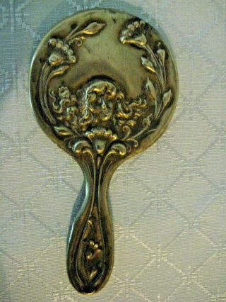 Antique Hand Held Mirror Art Nouveau 4 Inch