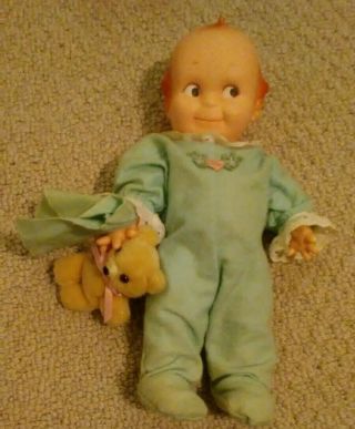 12 " Vintage Jesco Cameo Kewpie Doll In Clothes Doll With Bear & Blanket