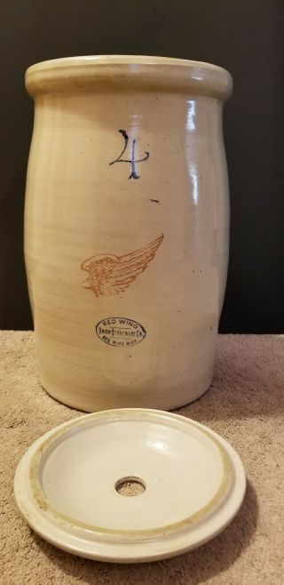 Antique Red Wing Stoneware 4 Gallon Hand Thrown Crock Butter Churn Age 1900 - 1940 2