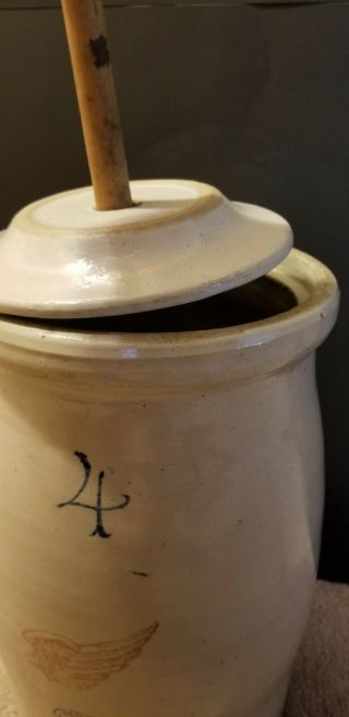 Antique Red Wing Stoneware 4 Gallon Hand Thrown Crock Butter Churn Age 1900 - 1940 6