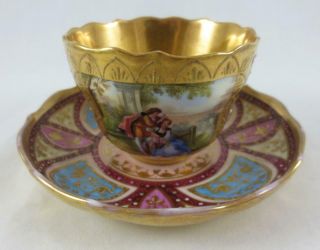 Antique Royal Vienna Demitasse Cup & Saucer Courting Couple,  Persian Decorations