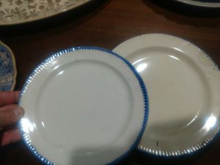 2 Ironstone,  Flow Blue Edge,  Dinner Plate,  9 " & 10 " Across Antique Plates