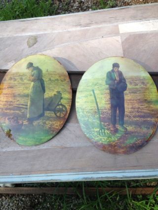 Antique: The Farmers Prayer: Reverse Painting On Glass: