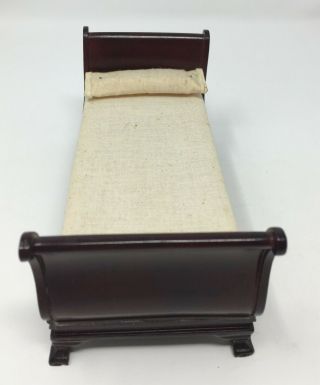 Vintage Artisan Wood Dollhouse Miniature Bed With Mattress & Pillow Furniture 3
