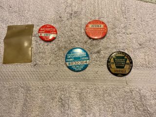 1946,  58,  74 & 75 Pennsylvania Fishing License Buttons