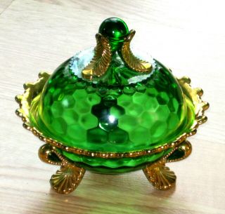 Eapg Green Gold Butter Dish Dome U.  S.  Glass 15060 Vermont Antique 1899