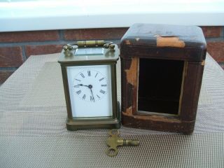 London Brass Carriage Clock With Leather Case