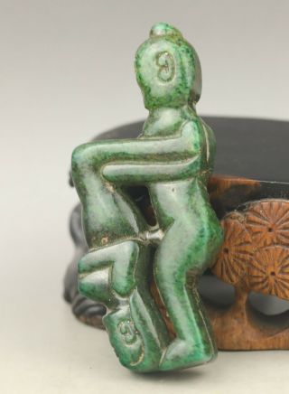 Old Chinese Natural Jade Hand - Carved Man And Woman Statue Pendant