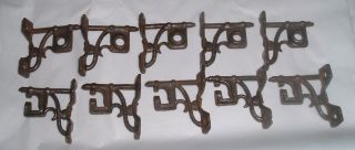10 Pc.  Antique Unusual Small Cast Iron Brackets / Hooks Miniature Upcycle