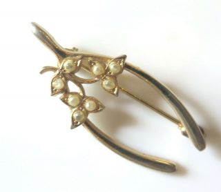 Vintage Estate Antique 14K yellow Gold Pearl Wishbone Luck Brooch Pin 2.  4 g 3