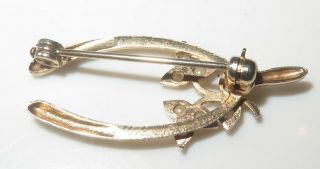 Vintage Estate Antique 14K yellow Gold Pearl Wishbone Luck Brooch Pin 2.  4 g 6