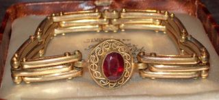 Antique Jewellery Victorian Edwardian Ruby Glass Chain Link Bracelet German?