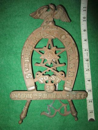 Rare Antique Civil War 5th Reg.  P.  V.  Co.  " L " Cavalry Bronze Or Brass Plaque.