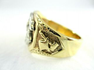Masonic 10K Yellow & White Gold Diamond Ring 5.  3 mm Top 9.  76 Grams Size 10.  25 2