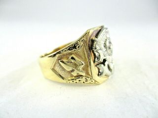 Masonic 10K Yellow & White Gold Diamond Ring 5.  3 mm Top 9.  76 Grams Size 10.  25 4